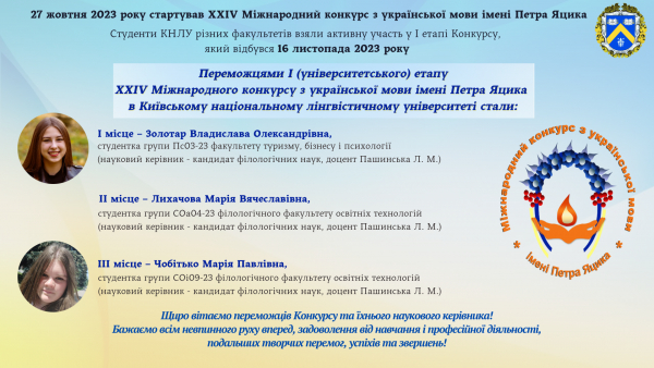 Вітаємо переможців І етапу ХXIV Міжнародного конкурсу з української мови імені Петра Яцика