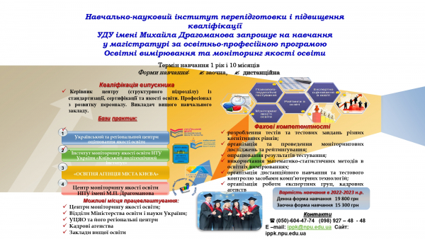 Магістратура з освітніх вимірювань та моніторингу якості освіти