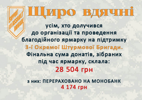 Відбувся благодійний ярмарок на підтримку 3-ї Окремої Штурмової Бригади